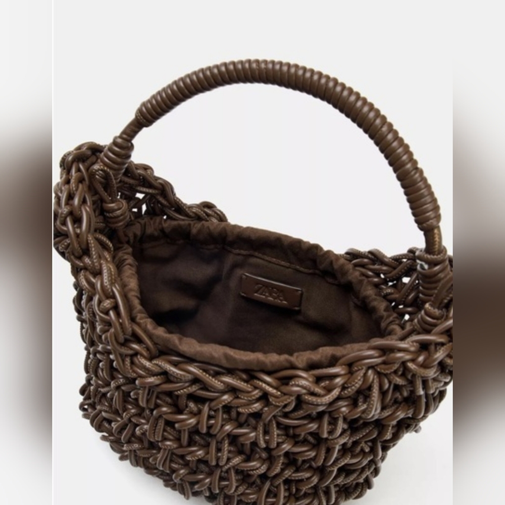 Zara Chocolate Brown Braided Shoulder Bag - Picture 4 of 11